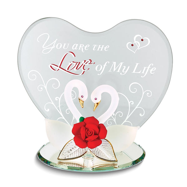 Glass Baron Swan Pair with Red Rose YOU ARE THE LOVE OF MY LIFE Handcrafted Glass Figurine