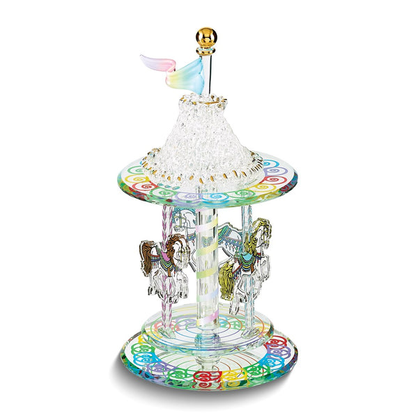 Glass Baron Handcrafted Glass Carousel Figurine with 22k Gold Accents
