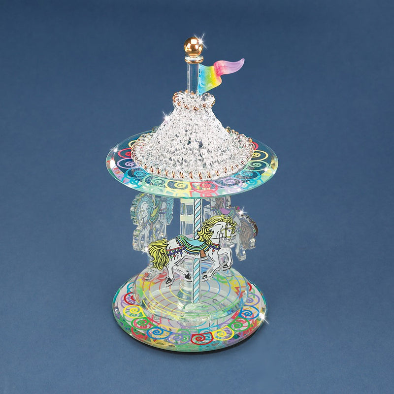 Glass Baron Handcrafted Glass Carousel Figurine with 22k Gold Accents