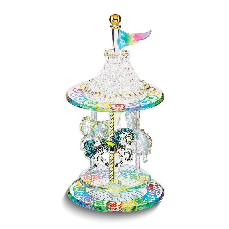 Glass Baron Handcrafted Glass Carousel Figurine with 22k Gold Accents