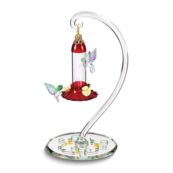 Glass Baron Hummingbirds with Sweet Feeder Handcrafted Glass Figurine