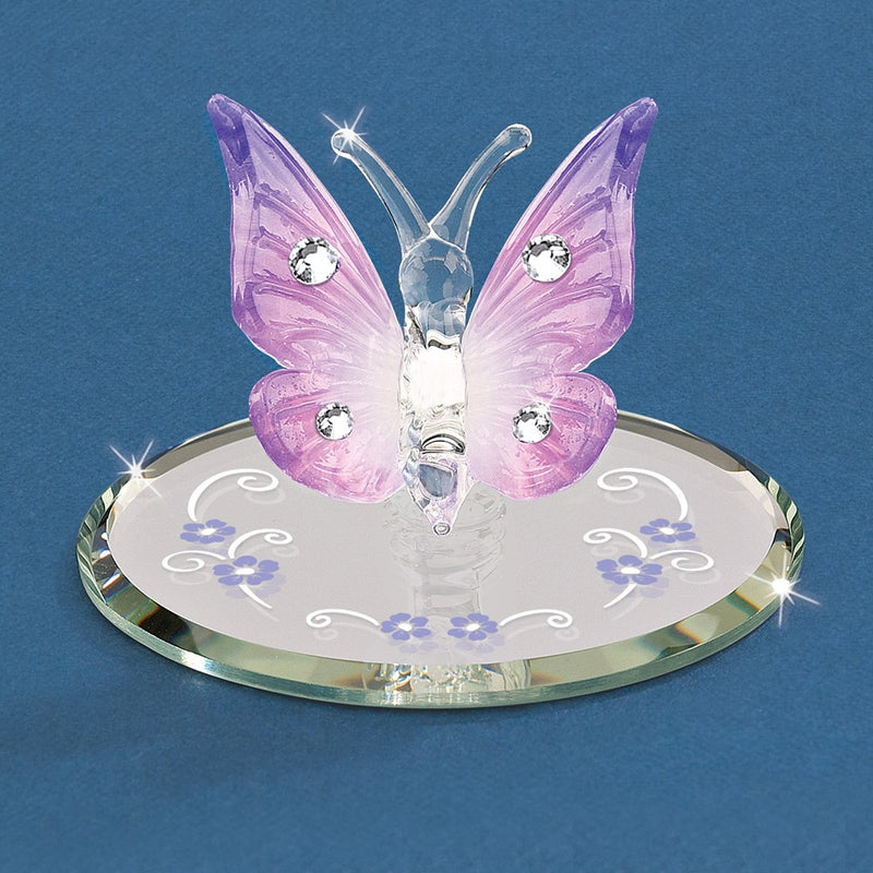 Glass Baron Lavender Butterfly with Crystals Handcrafted Glass Figurine