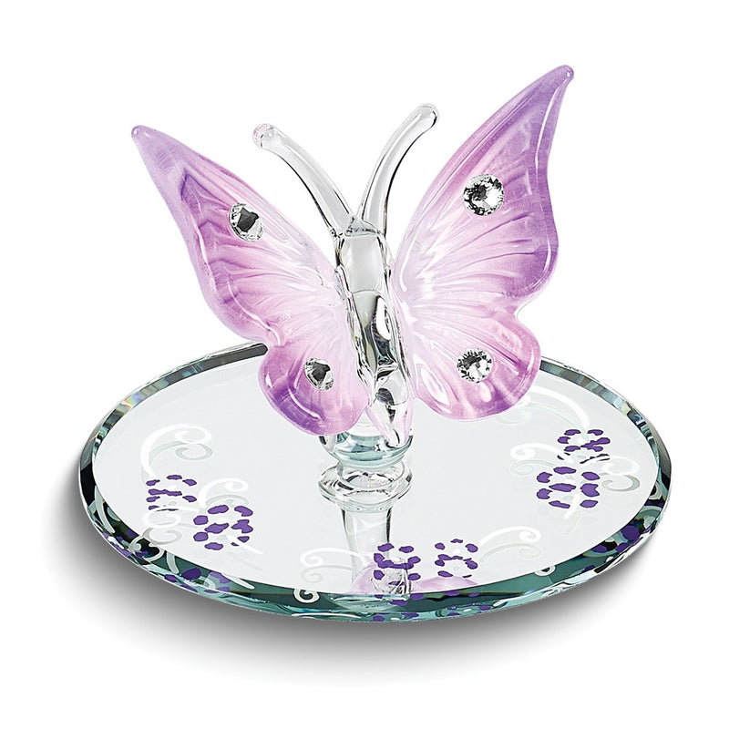 Glass Baron Lavender Butterfly with Crystals Handcrafted Glass Figurine