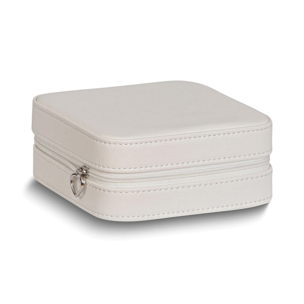 Ivory Faux Leather Multiple Compartment Travel Jewelry Case w/ Zip Closure