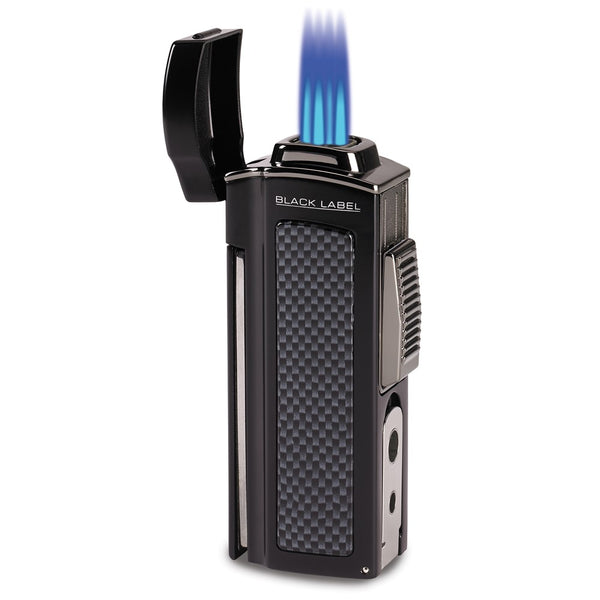 Lotus Dominator Black Matte Quad Torch Flame Free-Standing Table Lighter with Fold-out Cigar Scissors and 2 Fold-out Cigar Punches