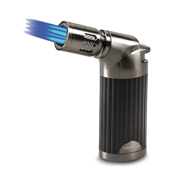 Vertigo Champ Black Matte and Gunmetal Satin Quad Flame Table Torch Free-Standing Lighter