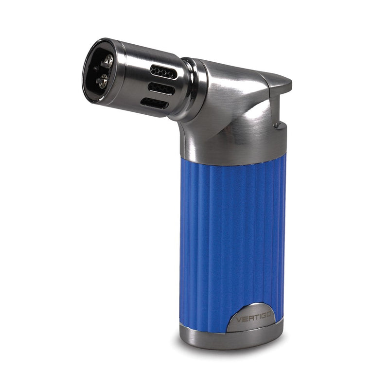 Vertigo Champ Blue Pearl and Gunmetal Satin Quad Flame Table Torch Free-Standing Lighter