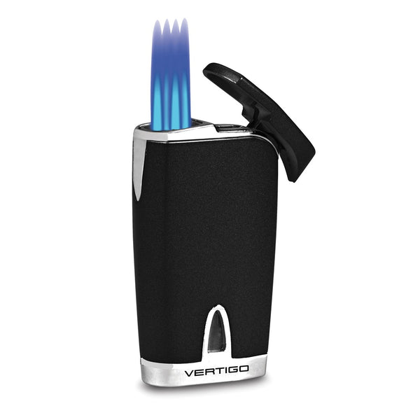 Vertigo Twister Black Matte and Brushed Chrome Quad Flame Torch Lighter with Fold-out Cigar Punch