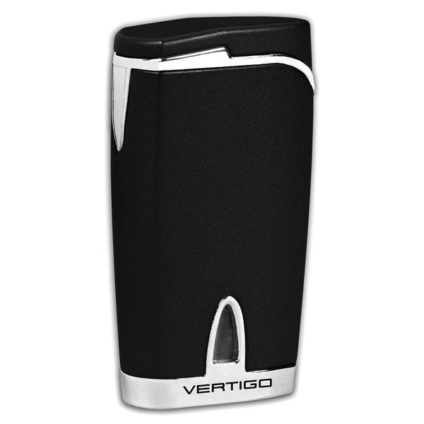 Vertigo Twister Black Matte and Brushed Chrome Quad Flame Torch Lighter with Fold-out Cigar Punch