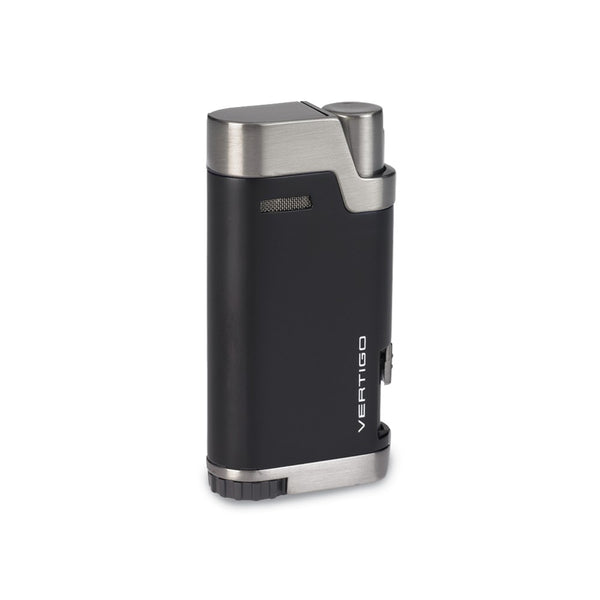 Vertigo Bullet Black Matte and Brushed Gunmetal Twin Flame Torch Lighter with Retractable Cigar Punch