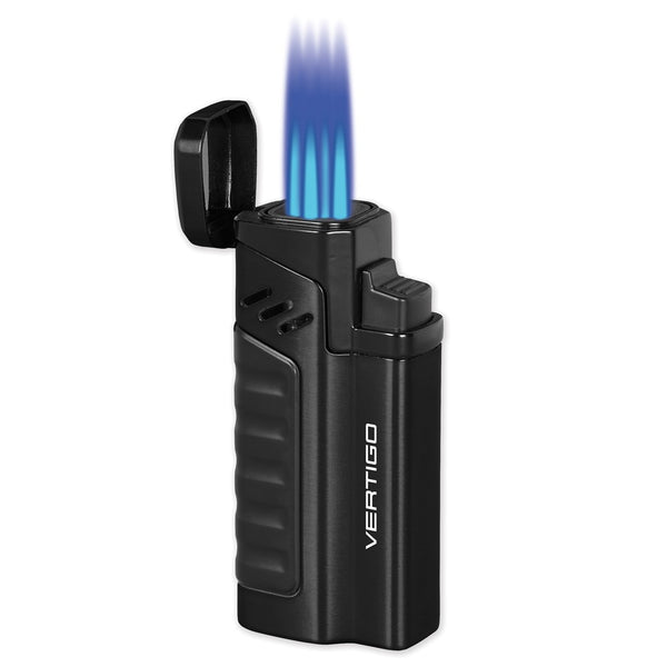 Vertigo Renegade Anodized Black Matte Quad Flame Torch Lighter with Fold-out Cigar Punch