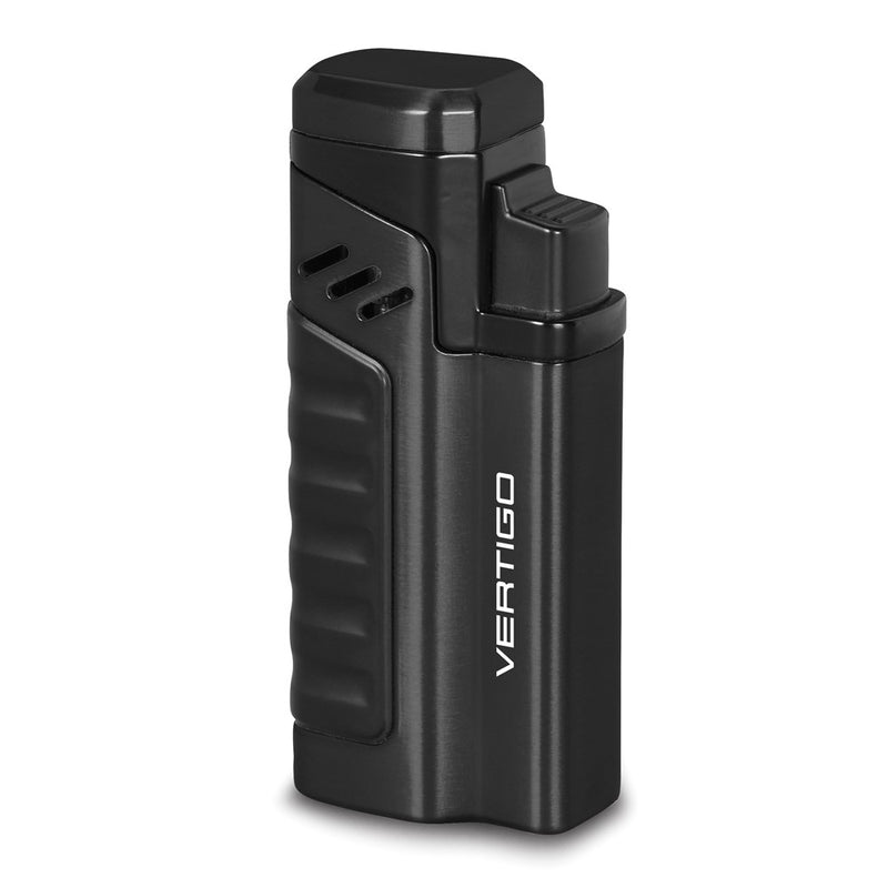 Vertigo Renegade Anodized Black Matte Quad Flame Torch Lighter with Fold-out Cigar Punch