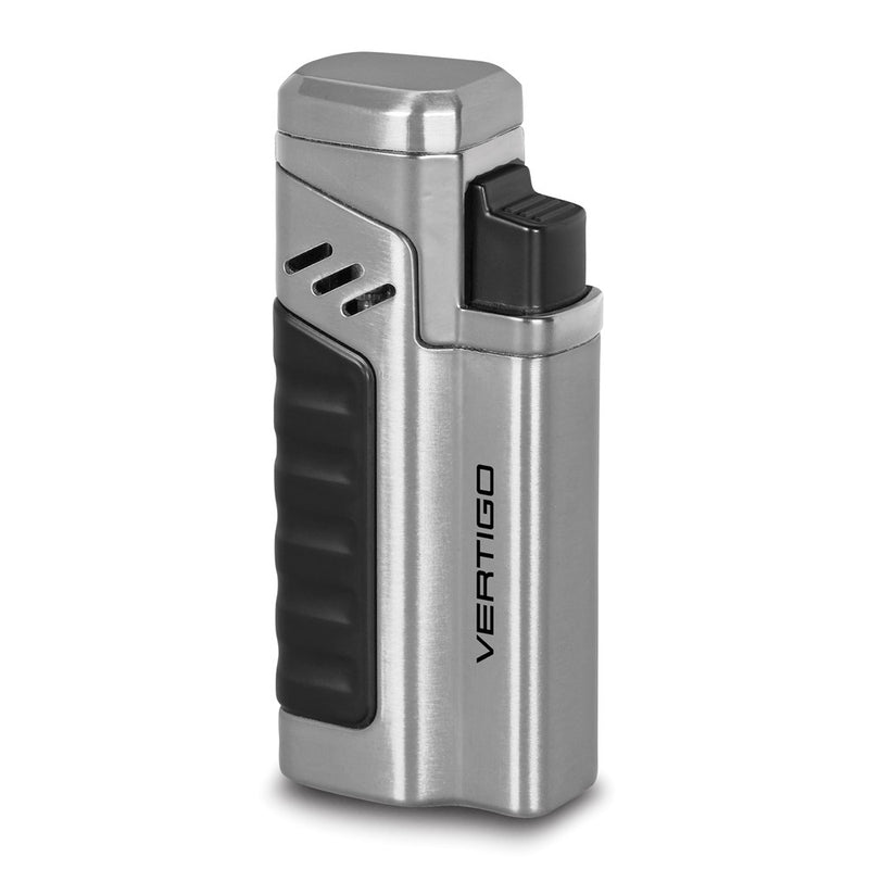 Vertigo Renegade Brushed Chrome and Black Matte Quad Flame Torch Lighter with Fold-out Cigar Punch