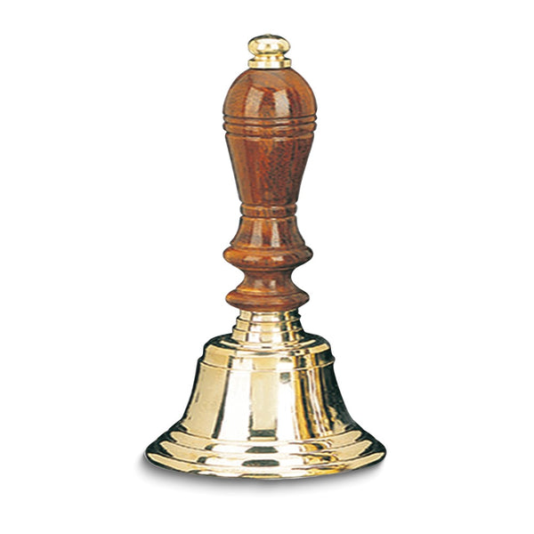 Medium Lacquered Brass Wooden Handle Hand Bell