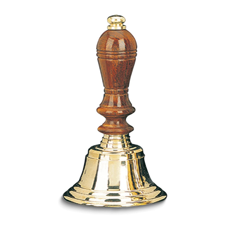 Medium Lacquered Brass Wooden Handle Hand Bell