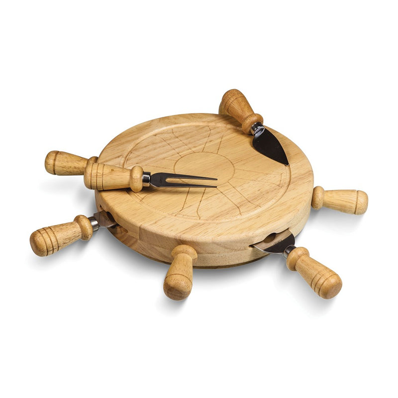 Mariner Rubberwood Board with Stainless Steel Cheese Tools Stored Inside
