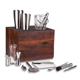 Madison Cherry Finish Wood Tabletop Bar w/Stainless Steel Tools, Glass Ice Bucket and Mixing Glass, Marble Cutting Board