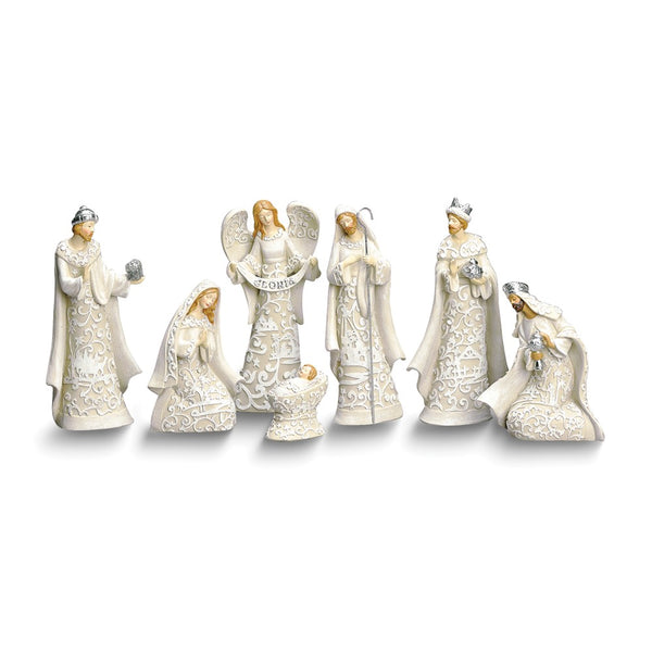 Paper Cut Style Resin 7-piece Nativity with Angel Set