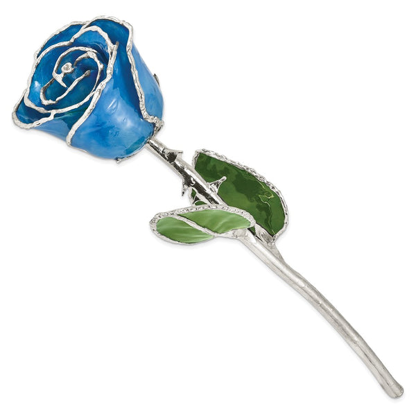 Blue Lacquer Dipped Silver Trimmed Real Rose