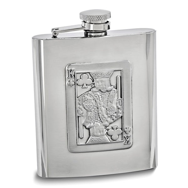 Silver-tone 8 ounce Embossed King of Clubs Playing Card Flask