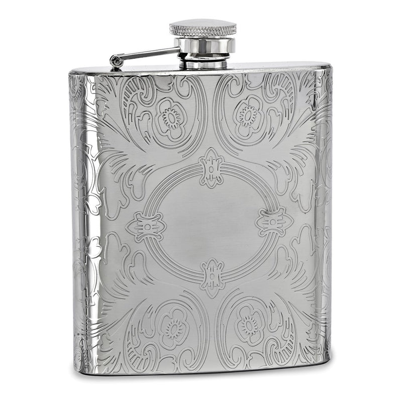 Silver-tone 8 ounce Engravable Circle Etched Design Flask
