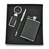 Faux Leather Accented Key Ring, Pen and Flask Gift Set