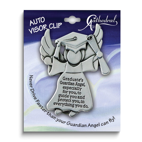 Silver-tone Graduation Guardian Angel Visor Clip