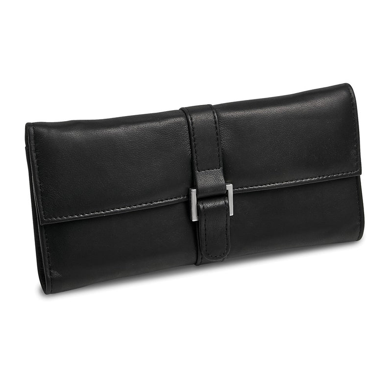 Black Leather Snap Buckle Jewelry Wallet
