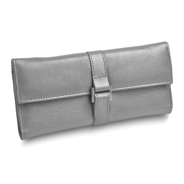 Silver Leather Snap Buckle Jewelry Wallet