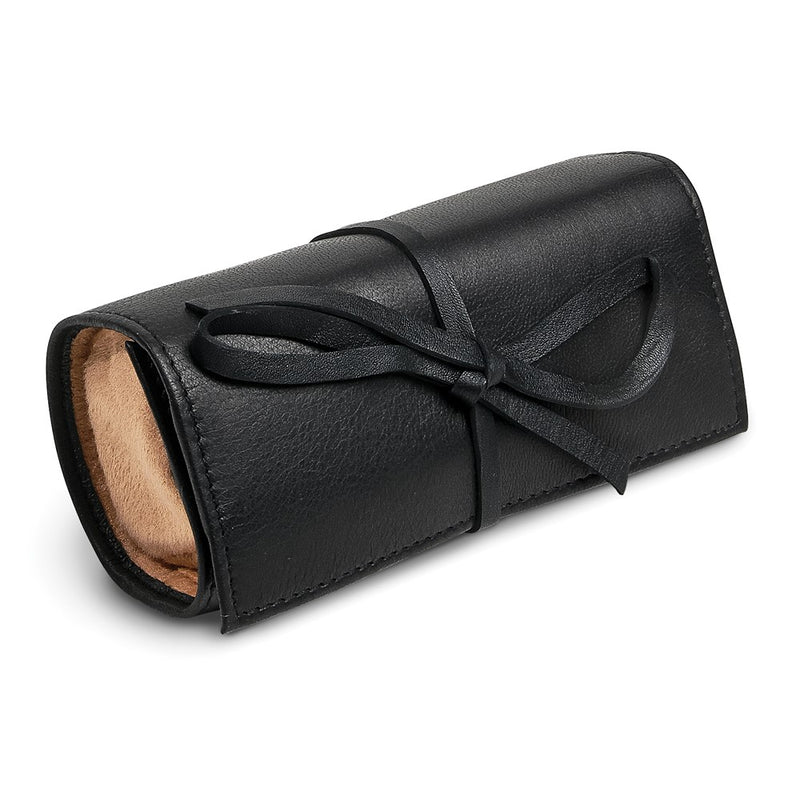 Black Leather Tie Jewelry Roll