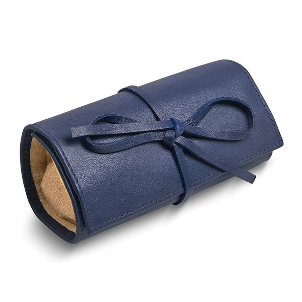 Blue Leather Tie Jewelry Roll