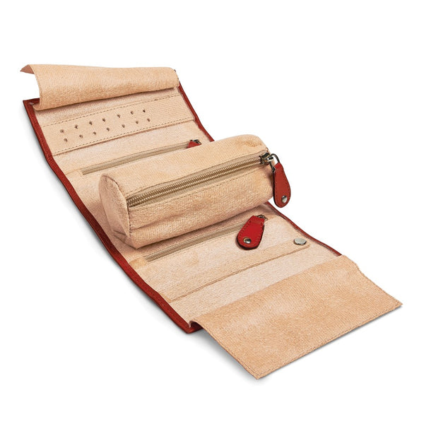 Red Leather Tie Jewelry Roll