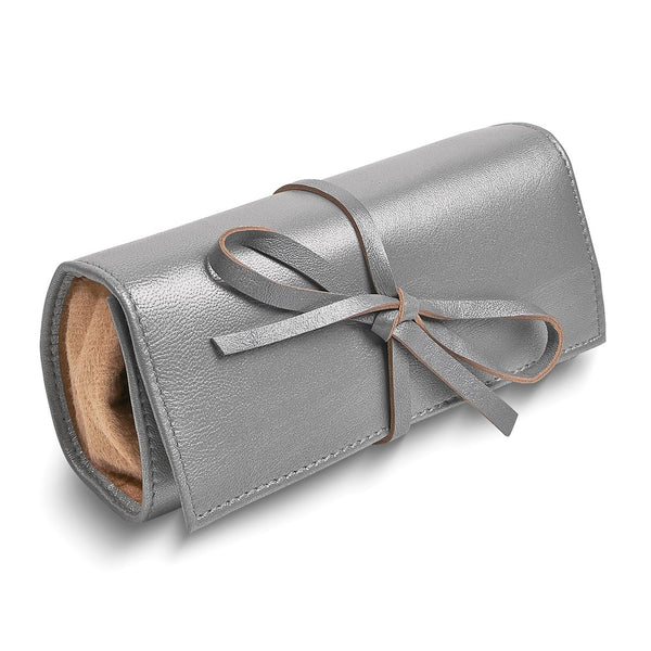 Silver Leather Tie Jewelry Roll