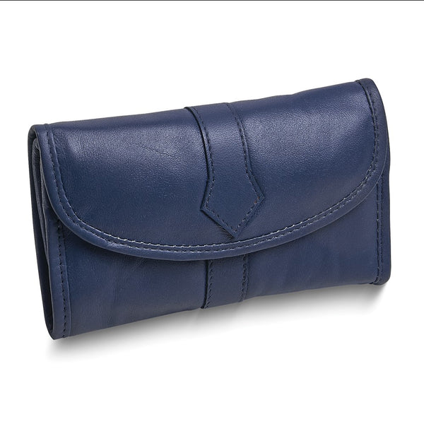Blue Leather Trifold Jewelry Clutch