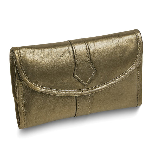 Pewter Leather Trifold Jewelry Clutch