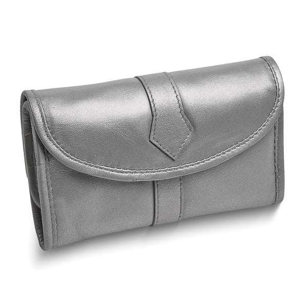 Silver Leather Trifold Jewelry Clutch