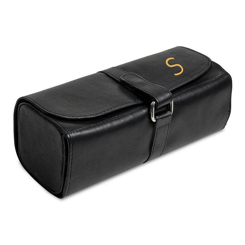 Black Leather Snap Strap Large Jewelry Roll