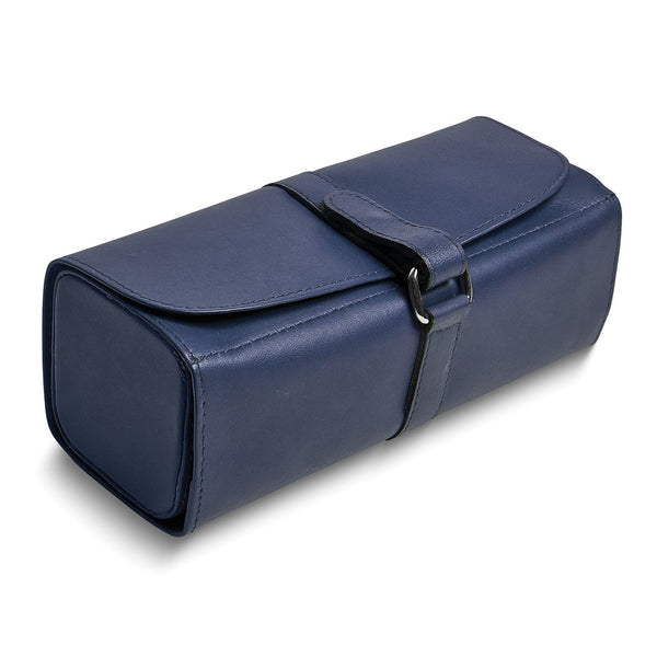 Blue Leather Snap Strap Large Jewelry Roll