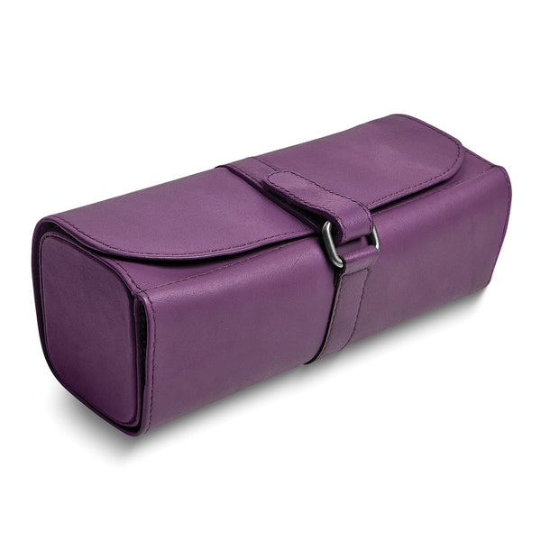 Purple Leather Snap Strap Large Jewelry Roll