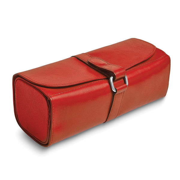 Red Leather Snap Strap Large Jewelry Roll