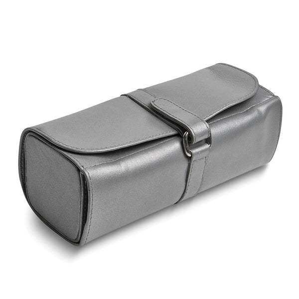 Silver Leather Snap Strap Large Jewelry Roll