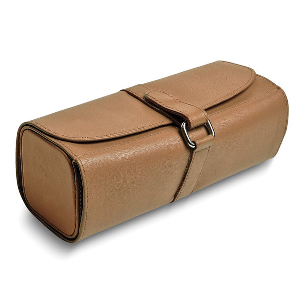 Tan Leather Snap Strap Large Jewelry Roll
