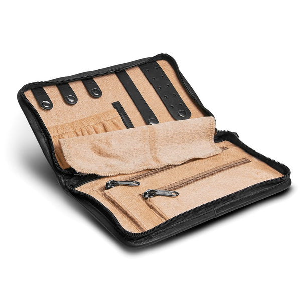 Black Leather Zip Around Jewelry Wallet