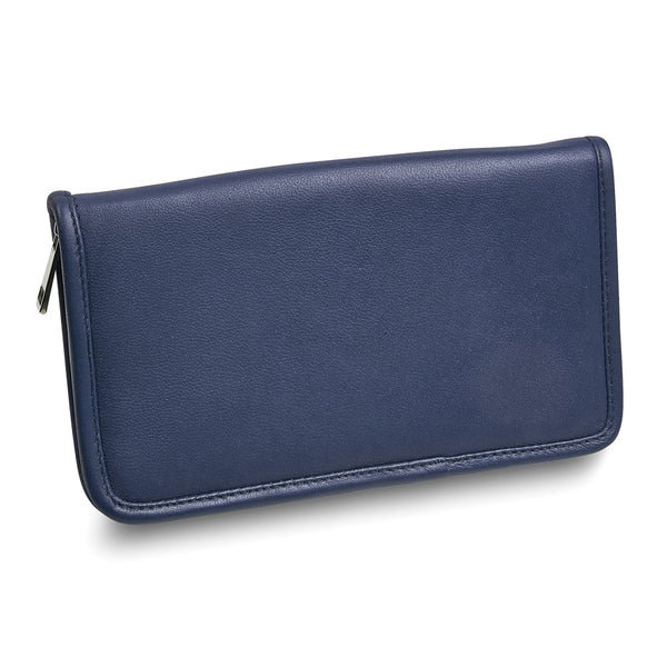 Blue Leather Zip Around Jewelry Wallet
