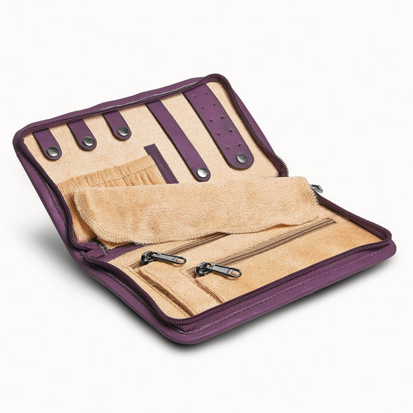 Purple Leather Zip Around Jewelry Wallet