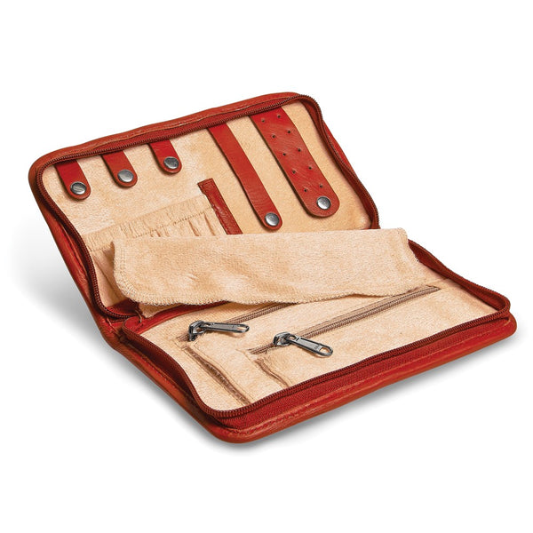 Red Leather Zip Around Jewelry Wallet
