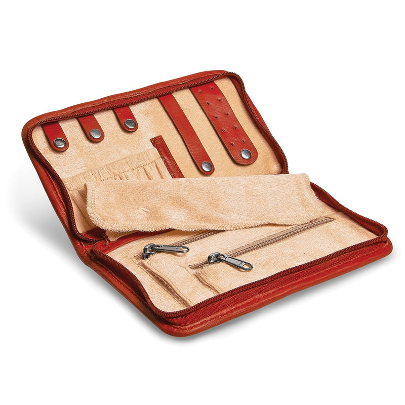 Red Leather Zip Around Jewelry Wallet