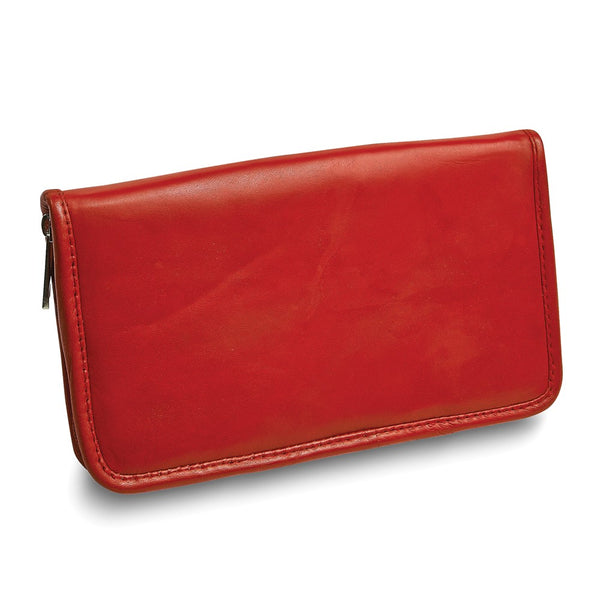 Red Leather Zip Around Jewelry Wallet