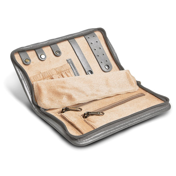 Silver Leather Zip Around Jewelry Wallet
