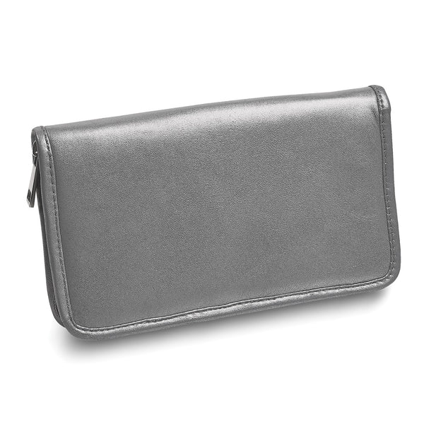 Silver Leather Zip Around Jewelry Wallet